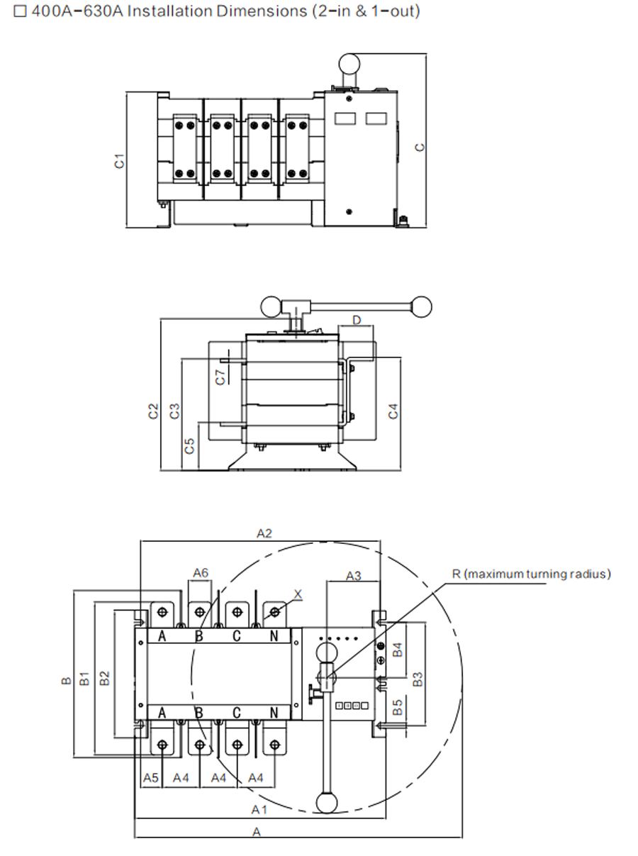 GN series Automatic Transfer Swoitch SFP1-630GN Dimension