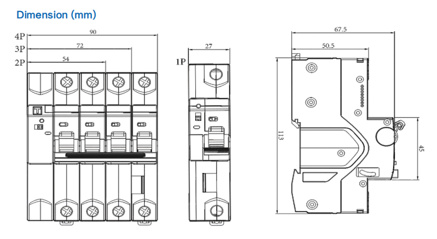 Intelligent Miniature Circuit Breaker SFB2A-80 Series Dimension